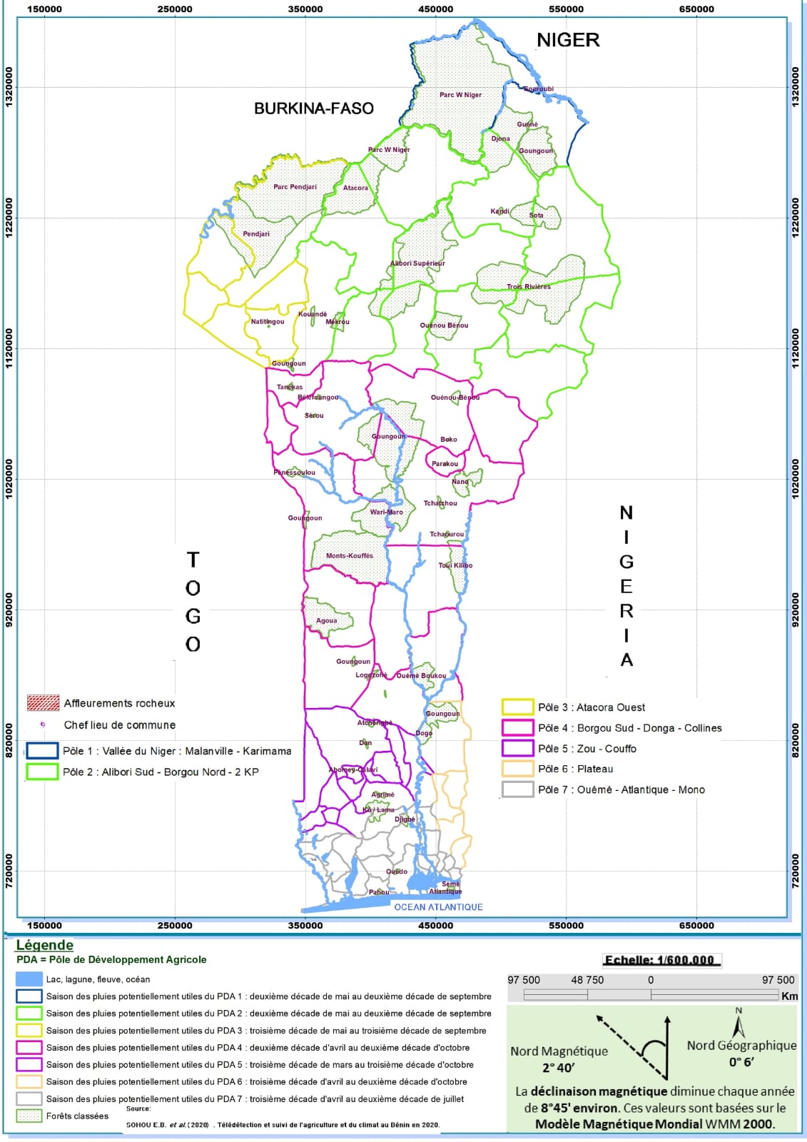 Calendrier des pluies par pôle de développement agricole en République du Bénin