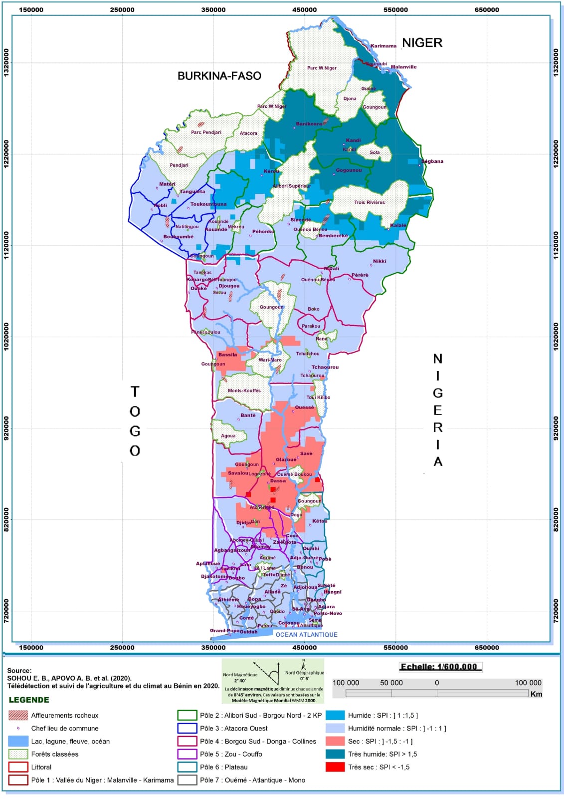 Cartographie de l'humidité et de la sécheresse par pôle de développement en République du Bénin