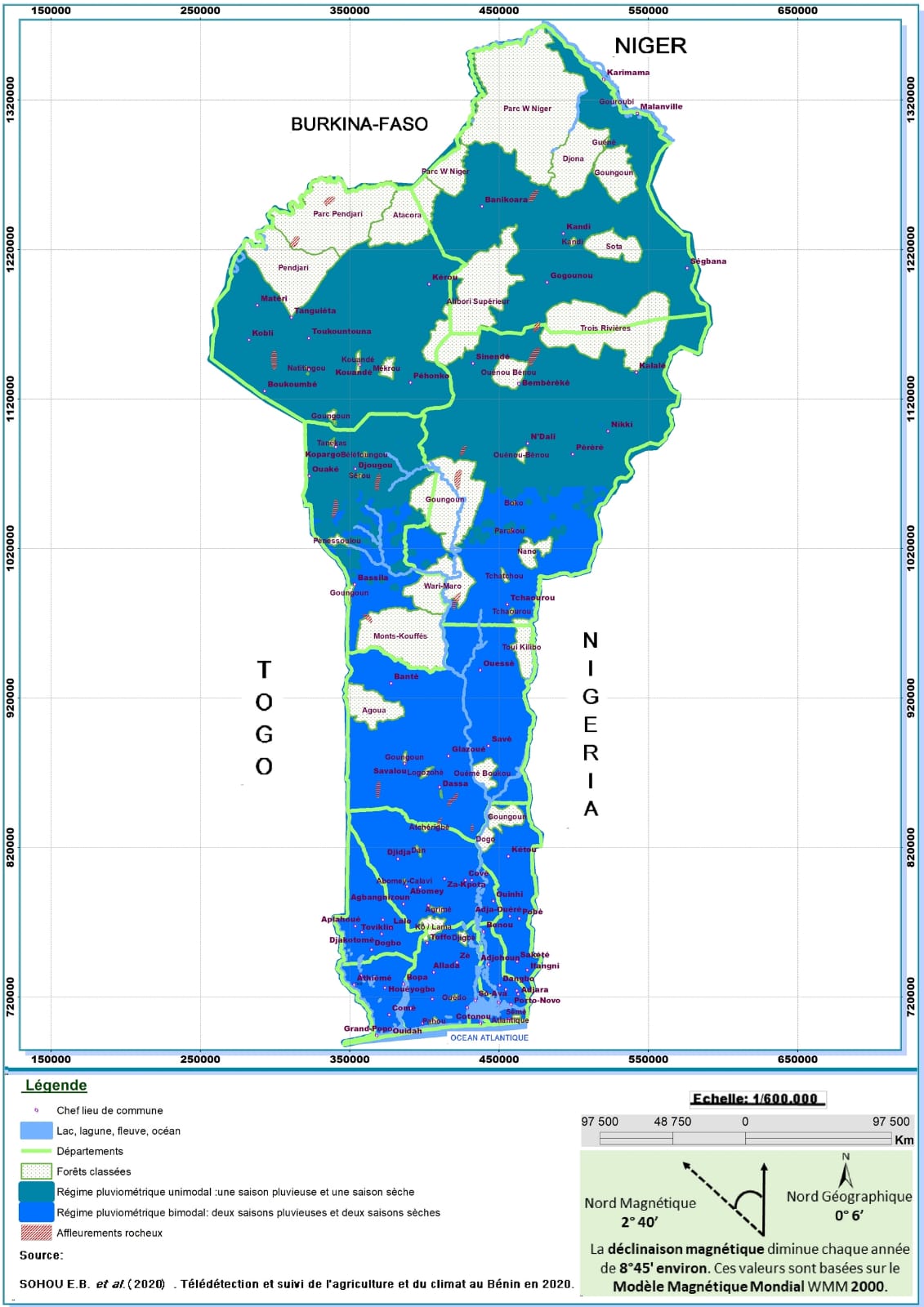 Régime pluviométrique et aire protégées en République du Bénin