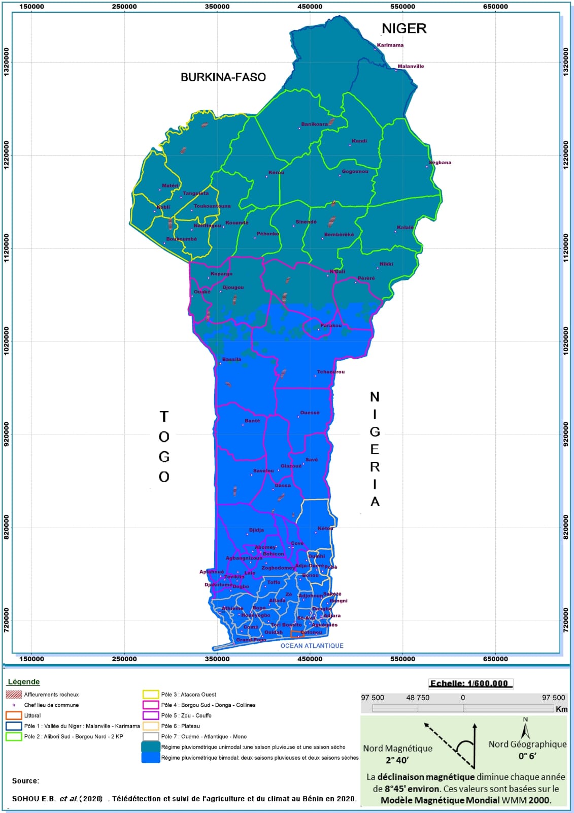 Régime pluviométrique et pôles de développement agricole en République du Bénin